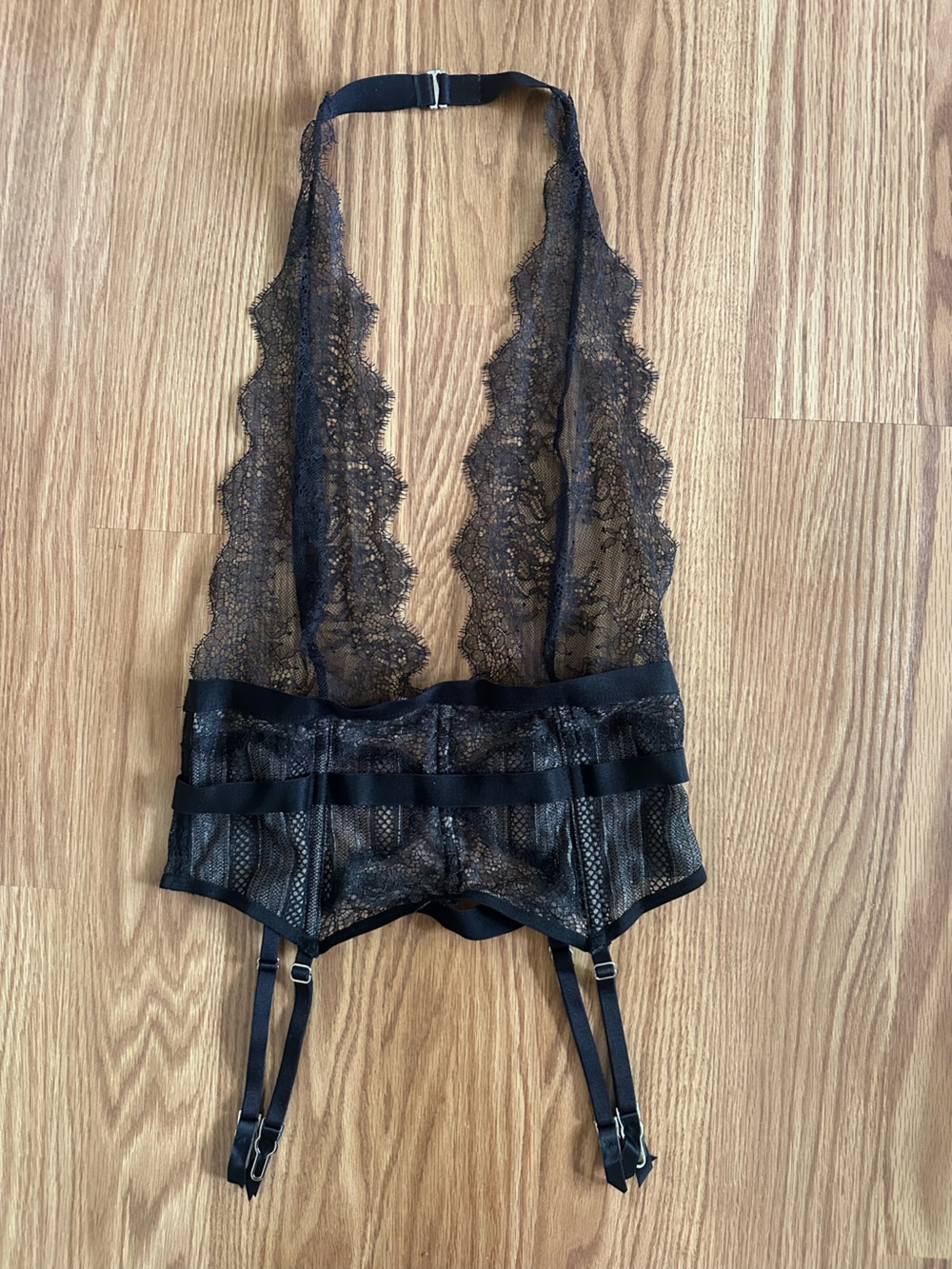 Victoria’s Secret Black Lace Teddy Lingerie with Garter Belt